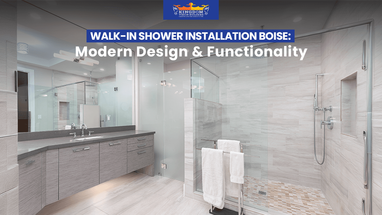 Modern walk-in shower with glass enclosure
