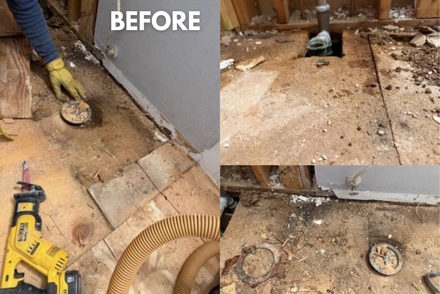 Before: deteriorated bathroom floor in Mountain Home