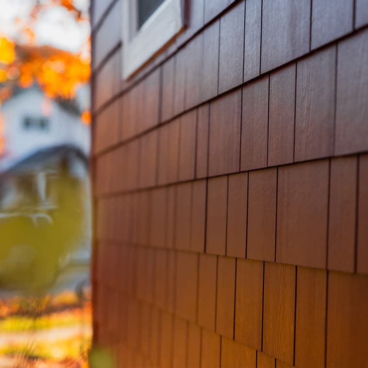 Cedar-red shingle siding detail